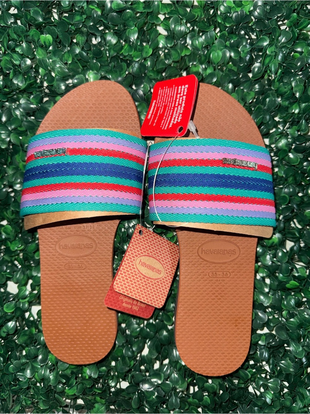 Havaianas Brown Footbed Multicolor Striped Slide Sandals - Picture 2 of 6